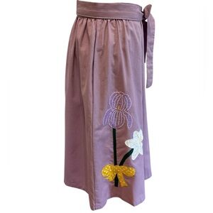 70s COTTON PATCH IRIS & DAFFODIL APPLIQUES HANDMADE LIGHT PURPLE WRAP SKIRT SZ S
